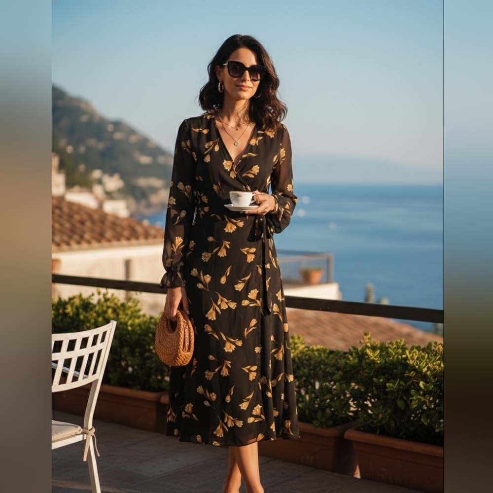 Dolce and Gabbana brown floral y2k vintage midi dress 44/L